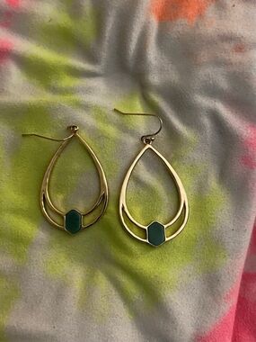 Teardrop Earrings with Green Stone
